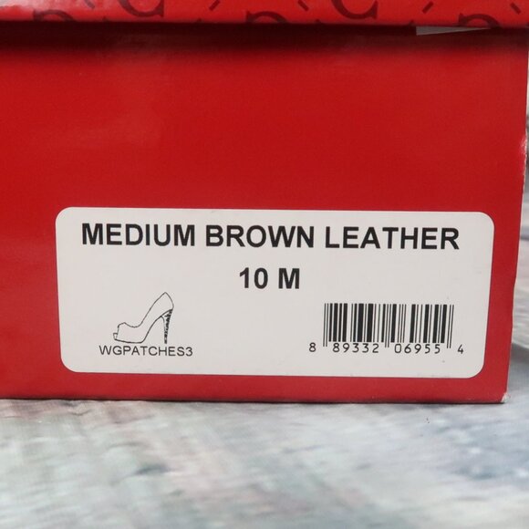 GUESS MEDIUM BROWN LEATHER OPEN TOE PLATFORM 5" PUMP SIZE 10 NEW WITH BOX - Picture 2 of 9